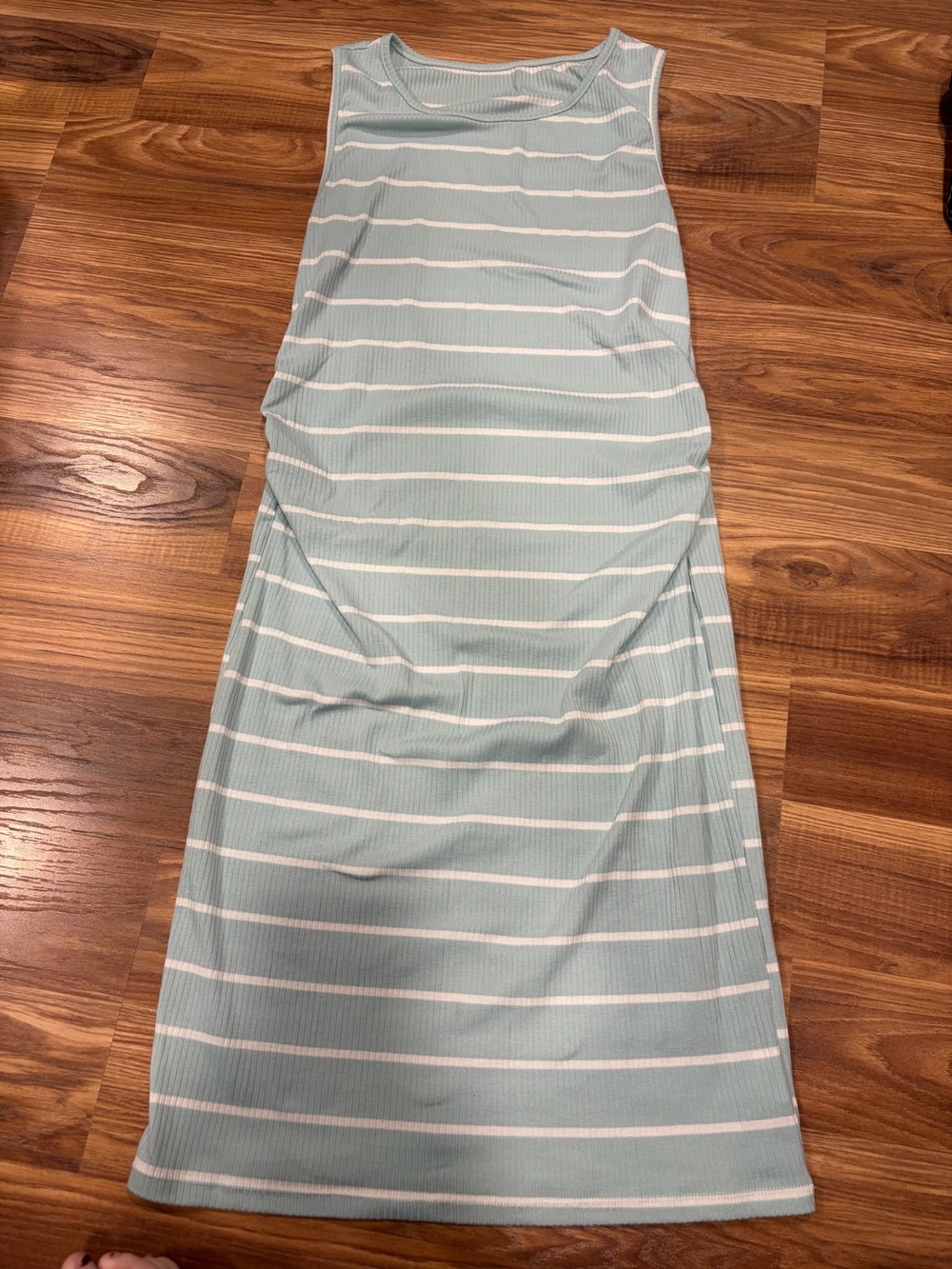 Sleeveless Mint Green Striped Midi Maternity Dress